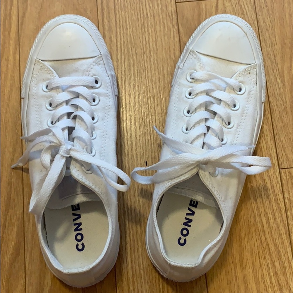 All white converse sneakers low tops